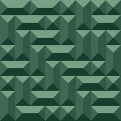 Geometric 3d seamless pattern for industrial design. Convex shape metallic texture with rectangular and square pyramids. Green colored background. Vector - 309852595
