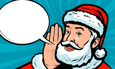 Santa Claus says in style retro comic pop art. Christmas vector illustration