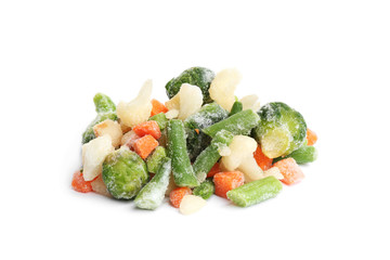 Pile of frozen vegetables isolated on white