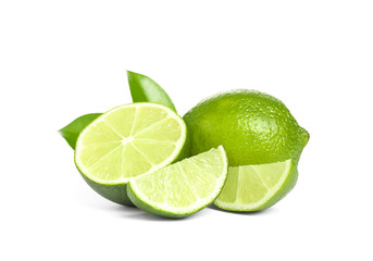 Fresh ripe green limes isolated on white