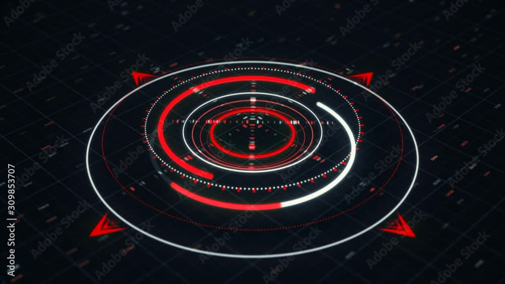 Poster abstract 3d circular graph resembling a modern compass with several narrow arrows and digits on the 