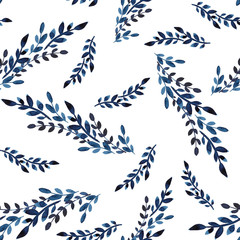 Fototapeta na wymiar Watercolor flowers handmade in indigo. Blue flower seamless pattern. Isoleted on white background. Pantone 2020 classic blue