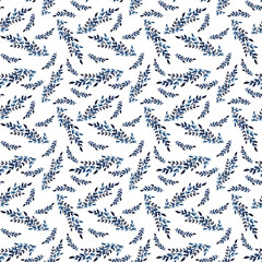 Watercolor flowers handmade in indigo. Blue flower seamless pattern. Isoleted on white background. Classic blue. Floral pattern