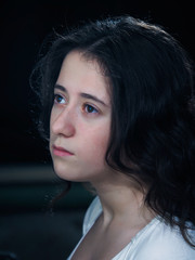 She was crying. Portrait of a girl, sad emotions, resentment
