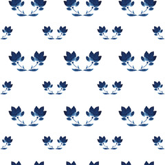 Watercolor flowers handmade in indigo. Blue flower seamless pattern. Isoleted on white background. Pantone 2020 classic blue