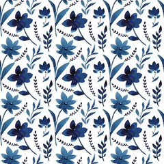 Watercolor flowers handmade in indigo. Blue flower seamless pattern. Isoleted on white background. Pantone 2020 classic blue