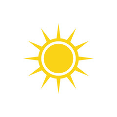 Sun yellow logo vector on white background. Sun design for weather, summer, spring.