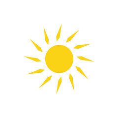 Sun yellow logo vector on white background. Sun design for weather, summer, spring.
