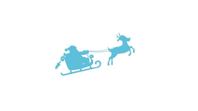 Wishing Merry Christmas and Happy new year. Santa claus sinterklas is coming to good kid with present gift on deer carriage 2d animation hand written lettering.Nature winter scenery.Text sign clip