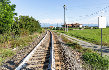 Obraz premium railway in the countryside next to Santhia city, province of Vercelli, Italy
