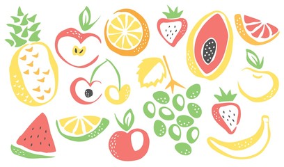 Collection of different fruits drawing vector illustration