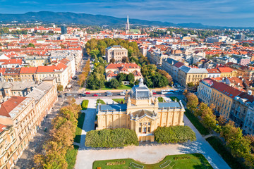 Lenuci Horseshoe parks and Zagreb landmarks aerial panoramic view