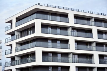 Modern and new apartment building. Multistoried modern, new and stylish living block of flats.