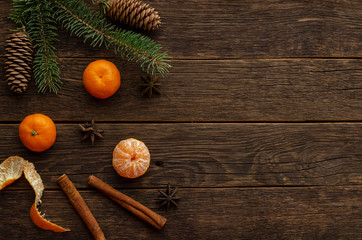 Tangerine orange and Tangerine orange slices on a Dark Background