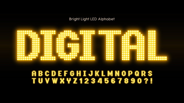 Shining LED light alphabet, extra glowing font.