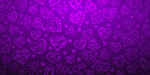 Background of big and small hearts with ornament of curls, in purple colors