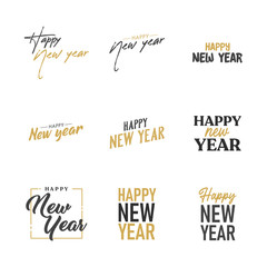 Happy new year typography signs. Vector Lettering Compositions collection. Set of Holiday design for greeting card.