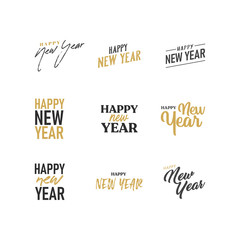 Happy new year typography signs. Vector Lettering Compositions collection. Set of Holiday design for greeting card.