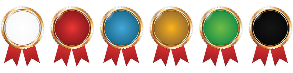 set of award banners with golden frame and red ribbons