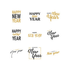 Happy new year typography signs. Vector Lettering Compositions collection. Set of Holiday design for greeting card.