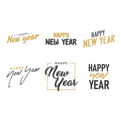 Happy new year typography signs. Vector Lettering Compositions collection. Set of Holiday design for greeting card.