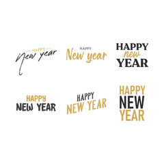 Happy new year typography signs. Vector Lettering Compositions collection. Set of Holiday design for greeting card.