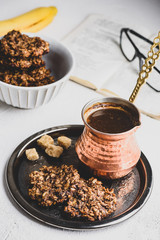 Banana oatmeal cookies with turkish coffee