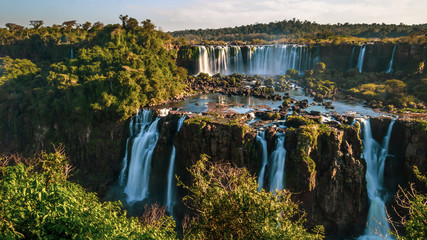 Igauzu Falls, Brazil - Colorful Iguazu Waterfall - Cataratas do Iguasu, Brasil (UNESCO World Heritage) on Argentina Paraguay Parana River Border