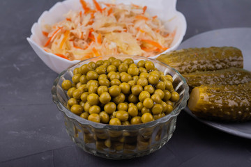 Sauerkraut, green peas and pickles