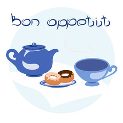 Aromatic coffee, tea with pastry.