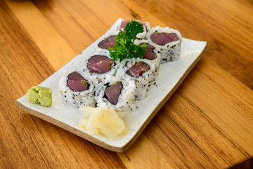 Fototapeta na wymiar Traditional japanese tuna sushi