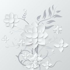 White flower and Bouquet beautiful, Paper art 3D style, Vector illustration.