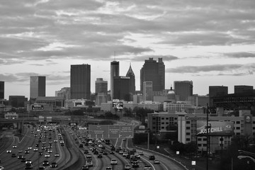 Downtown Atlanta and it’s congested highway at sunset 