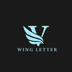 vector initial letter v business wing logo icon corporate technology concept blue color