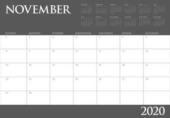 November 2020 desk calendar vector illustration