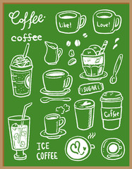 カフェ コーヒー イラスト 線画 カラー 黒板