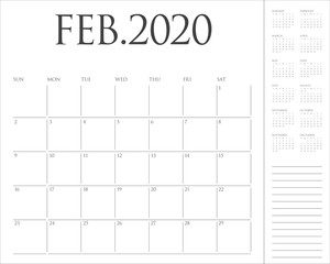 February 2020 desk calendar vector illustration