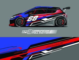 Obraz premium Racing car wrap design vector. Graphic abstract stripe racing background kit designs for wrap vehicle, race car, rally, adventure and livery. Full vector eps 10