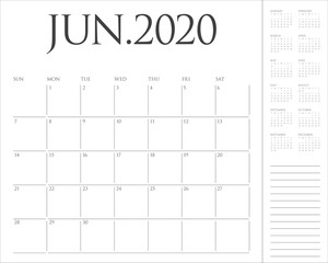 June 2020 desk calendar vector illustration