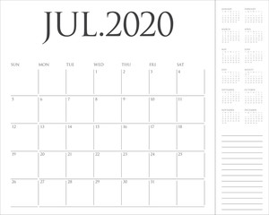July 2020 desk calendar vector illustration