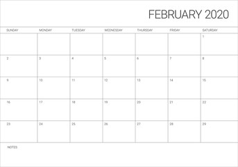 February 2020 desk calendar vector illustration