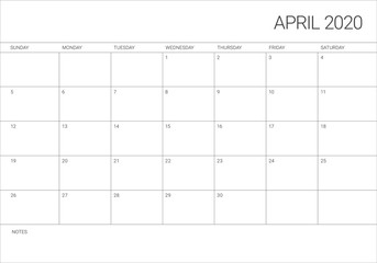 April 2020 desk calendar vector illustration