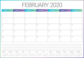 February 2020 desk calendar vector illustration