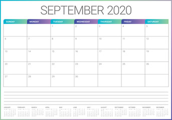 September 2020 desk calendar vector illustration