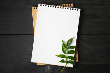 notebook on a black wooden background