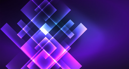 Neon glowing techno square rectangle lines, blue hi-tech futuristic abstract background