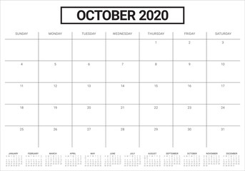October 2020 desk calendar vector illustration