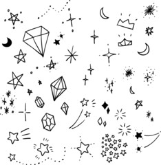 ガーリーなイラスト素材　ダイヤモンドや王冠の線画　フレーム