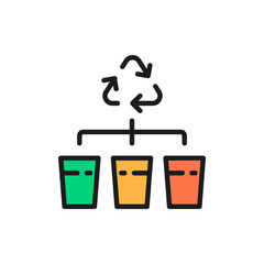 Separate garbage collection, waste sorting flat color line icon.