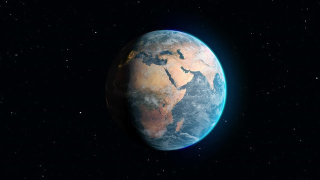 4K animation in space with the Earth rotating and a zoom in on the African continent map